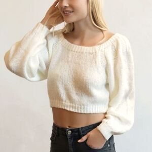 CoCo+Jaimeson Ivory Square neck long sleeve crop sweater size medium